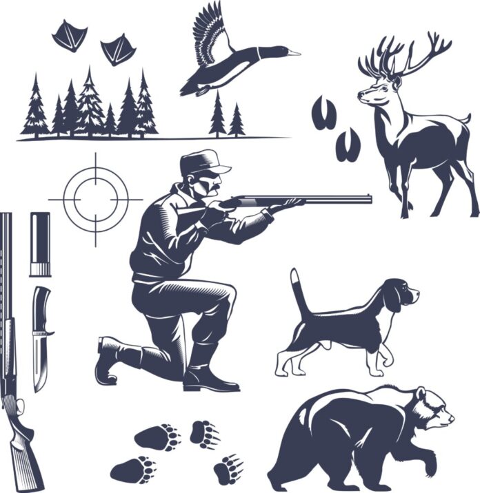Hunting Vintage Style Icons Set